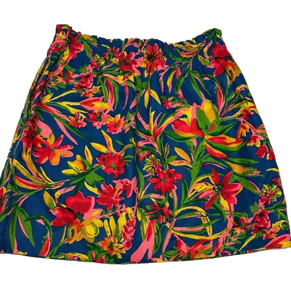 J Crew Linen Floral Skirt Size Medium ? Sidewalk Pull On Beach Tropical Pockets